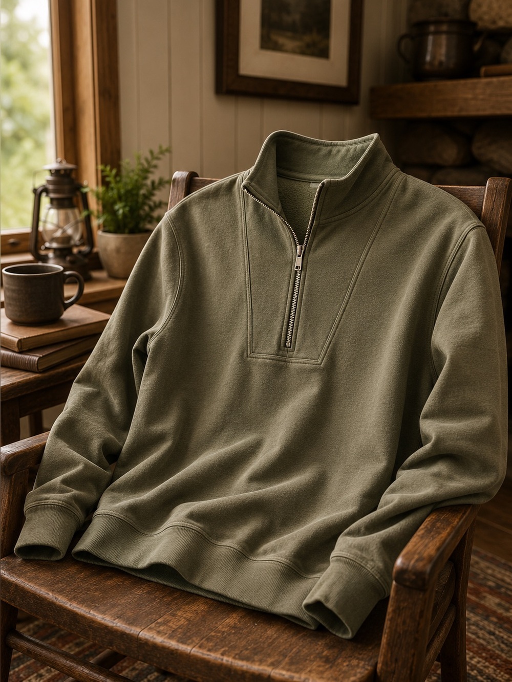 American Giant Olive Green Quarter-Zip Sweatshirt